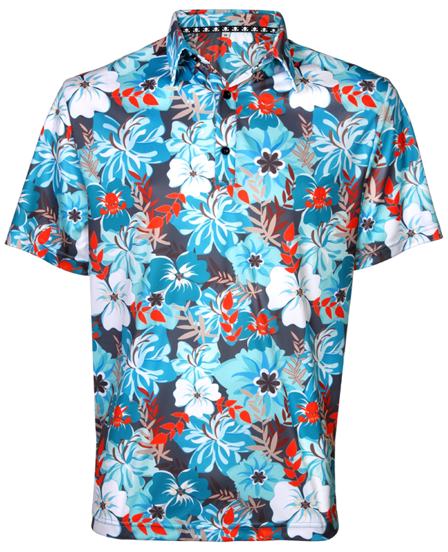 Aloha II Men’s Hawaiian Golf Shirt (Teal/Orange) | Tattoo Golf