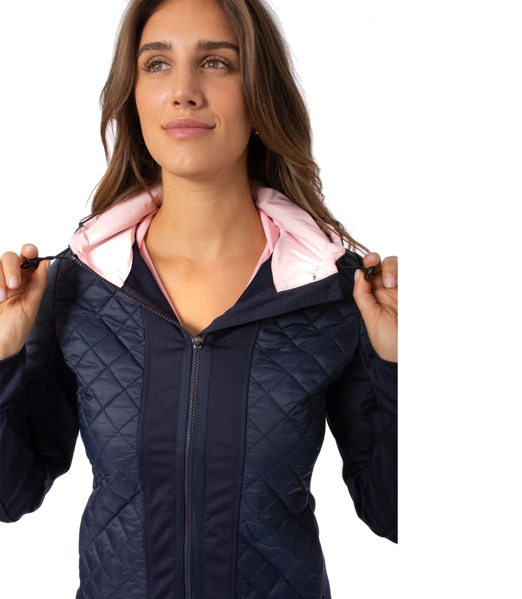 HOODED WINDBREAKER NAVY PINK TOP